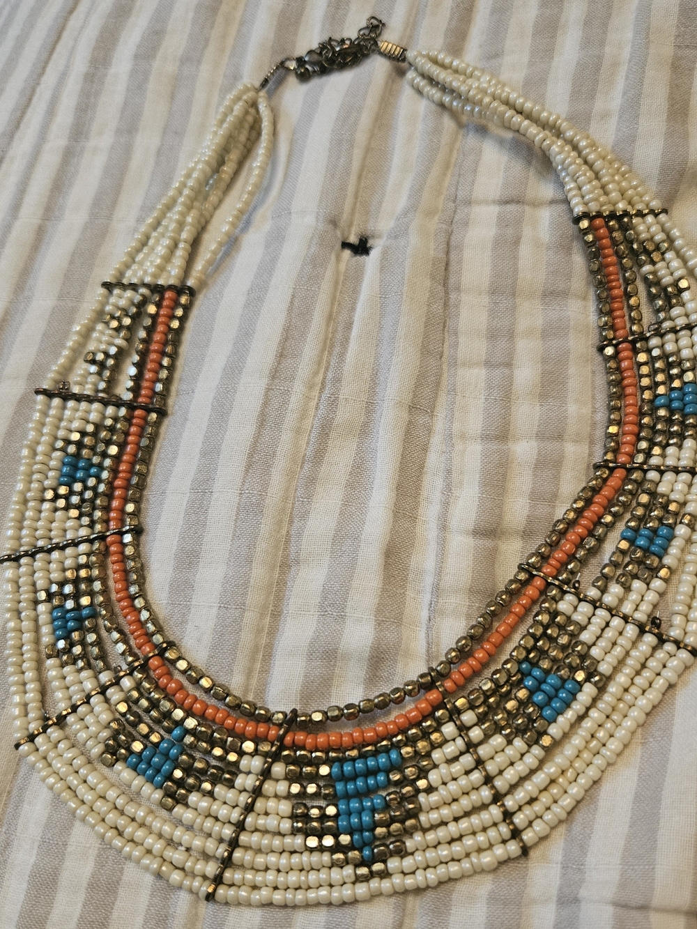 Source Unknown Ivory, Turquoise & Coral Beaded Collar Necklace